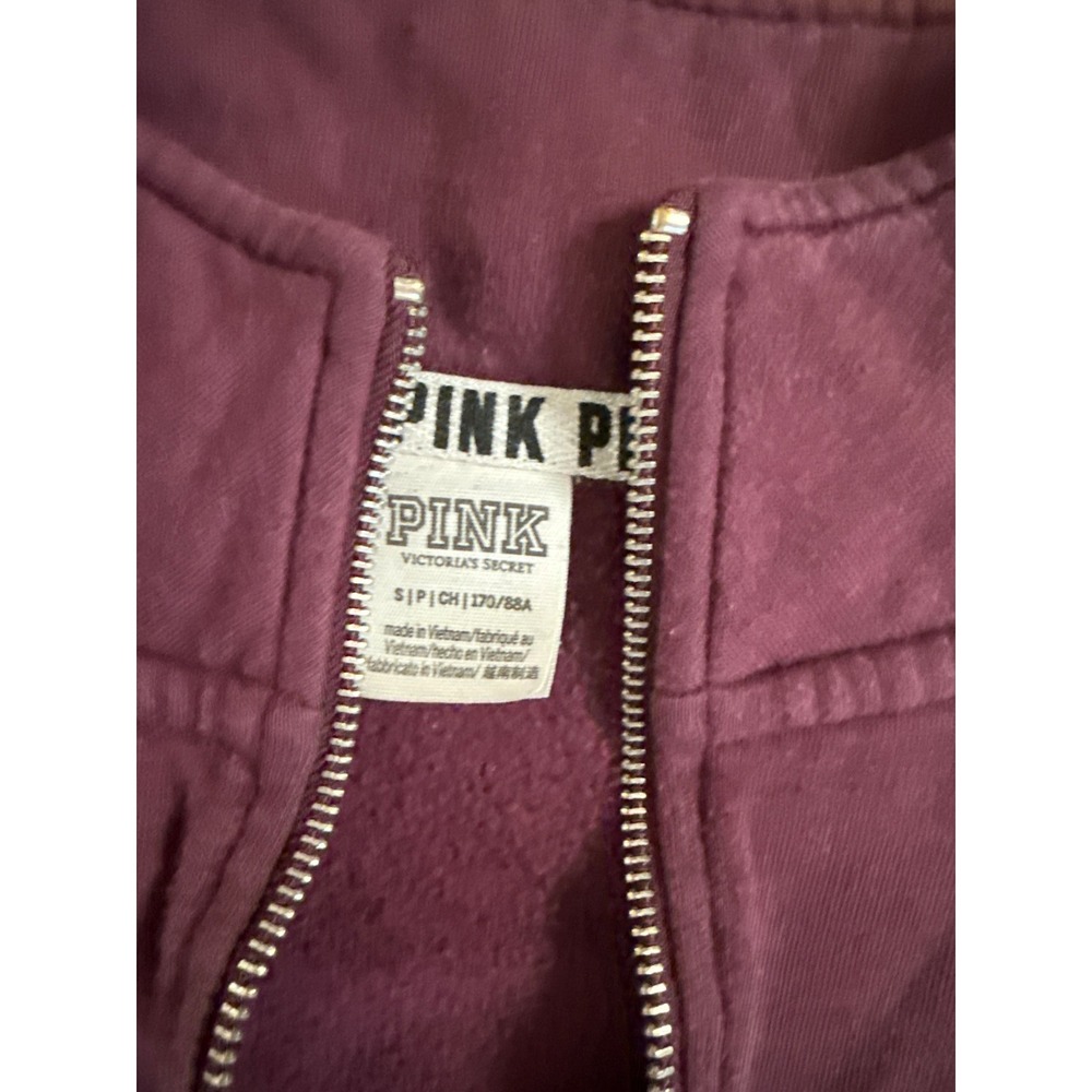PINK Victoria's Secret Quarter‎ Zip Pullover Burgundy Colorblock S some washware - Picture 2 of 3